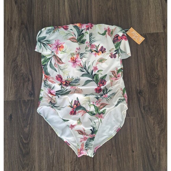 NWT Kona Sol One Piece Floral Tropical Preppy Size L Full Seat Coverage Swimsuit - Picture 1 of 9